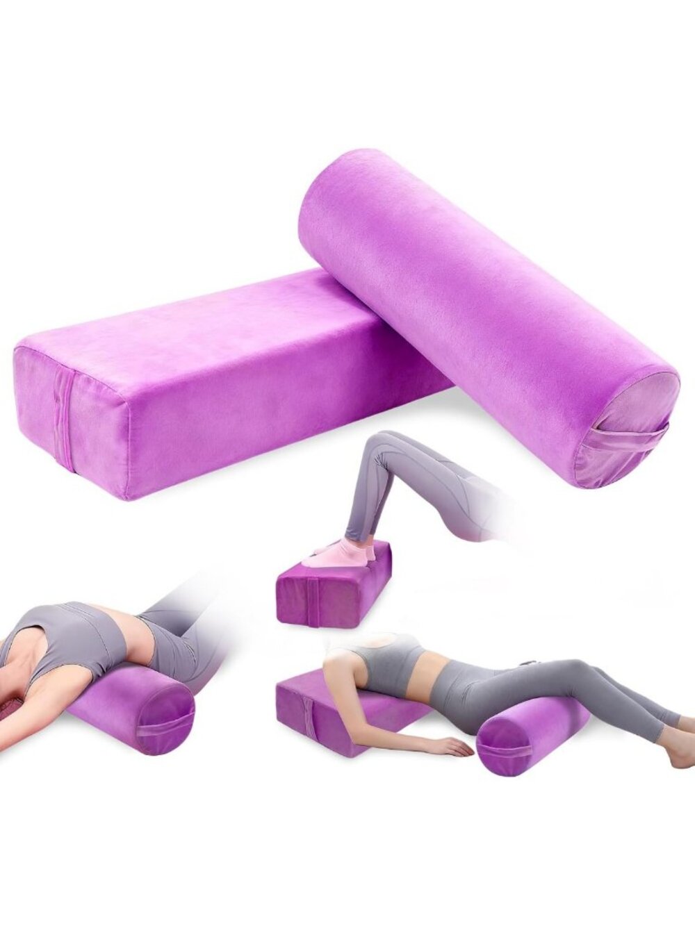 2 PCS Washable Yoga Bolster Pillow Set - Velvet Meditation Cushions with Foam